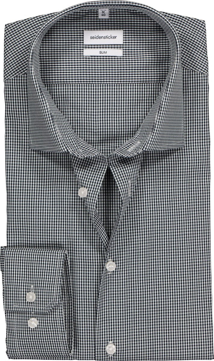 Seidensticker Slim Fit overhemd - donkerblauw geruit - boordmaat 40