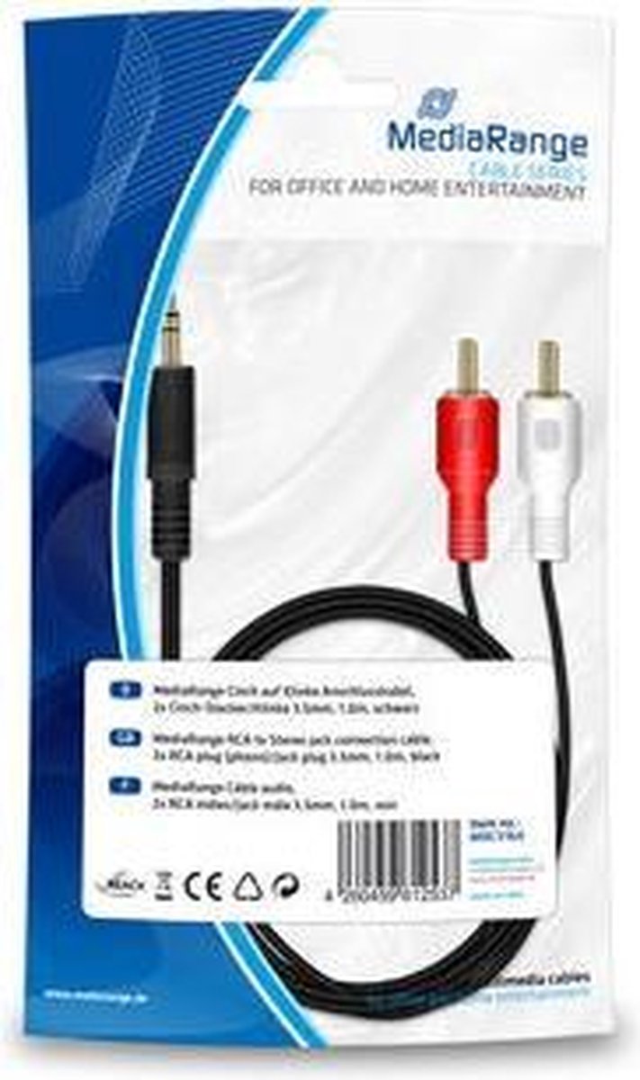 MediaRange MRCS164 audio kabel 1 m 2 x RCA 3.5mm Zwart