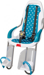 Qibbel ToGo - Fietsstoeltje Achter - Bagagedrager - White/ Polka Dots Blue