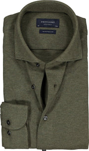 Profuomo Originale slim fit jersey overhemd - knitted shirt pique - army groen melange - Strijkvrij - Boordmaat: 40