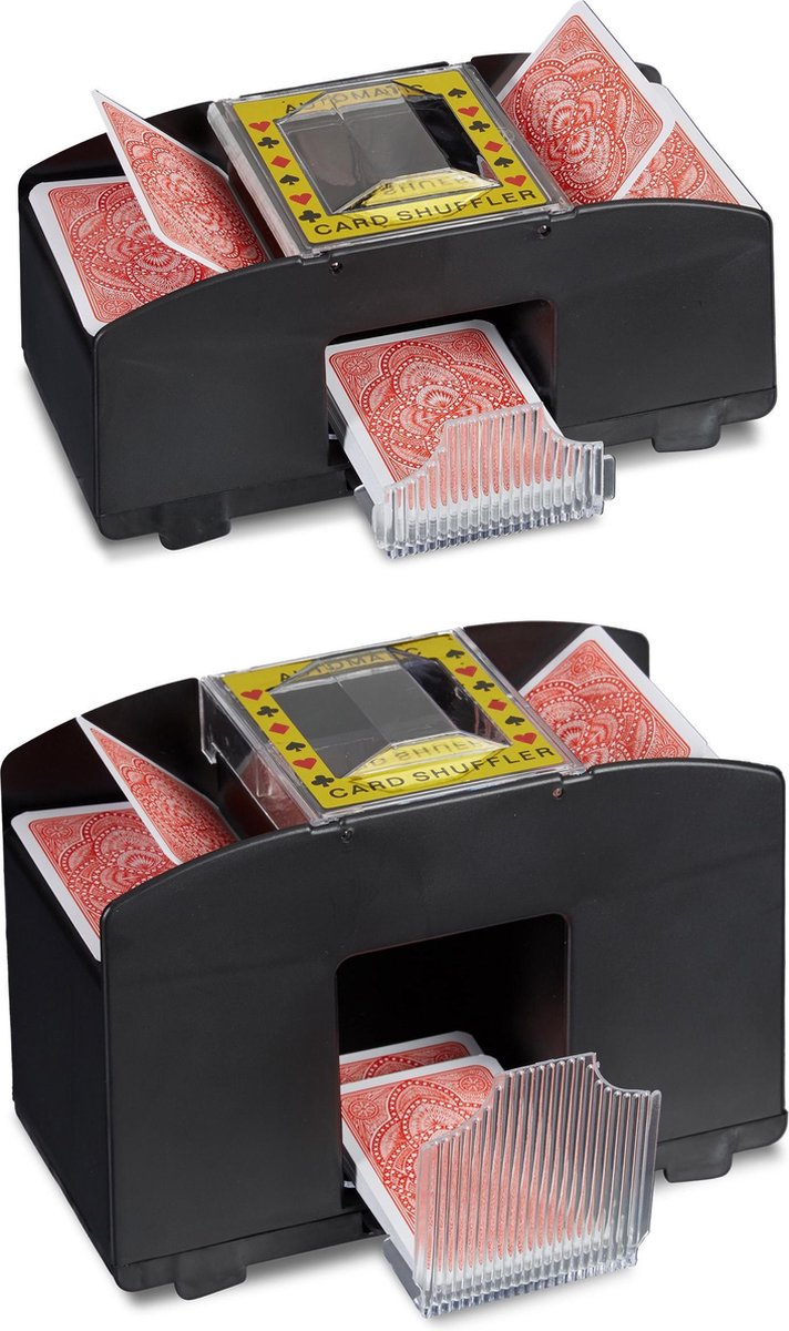 relaxdays 2 x automatische kaartschudmachine voor 2 decks en 4 decks - poker schudmachine