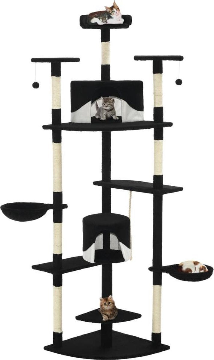 Kattenkrabpaal (incl kattenspeelstok) 203cm zwart - Krabpaal katten - Katten Krabpaal