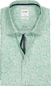 OLYMP Luxor comfort fit overhemd - korte mouw - groen met wit dessin (contrast) - Strijkvrij - Boordmaat: 48
