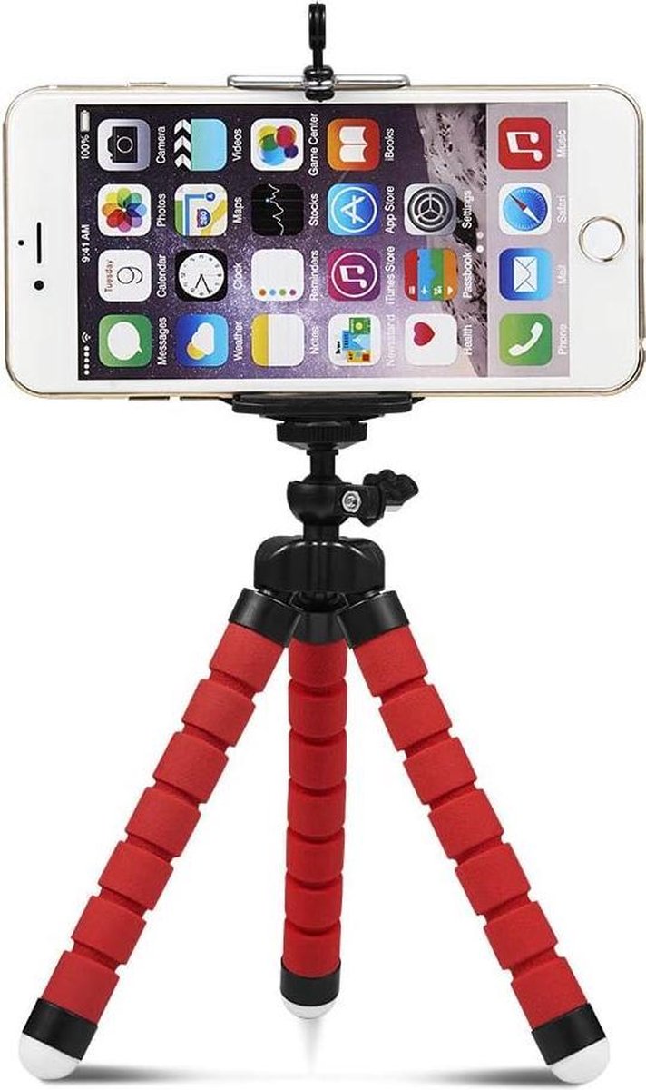 Doodadeals® | Tripod Smartphone | Tripod geschikt voor iPhone | Mini Statief geschikt voor iPhone | Tafelstatief | Octopus Tripod | Tripod Telefoon | Ook Camera & GoPro | Bluetooth Afstandsbediening | Rood