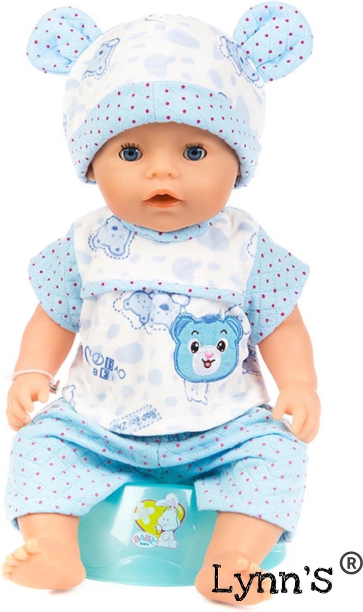 Poppenkleertjes - Geschikt voor Baby Born - Blauwe outfit - Muts