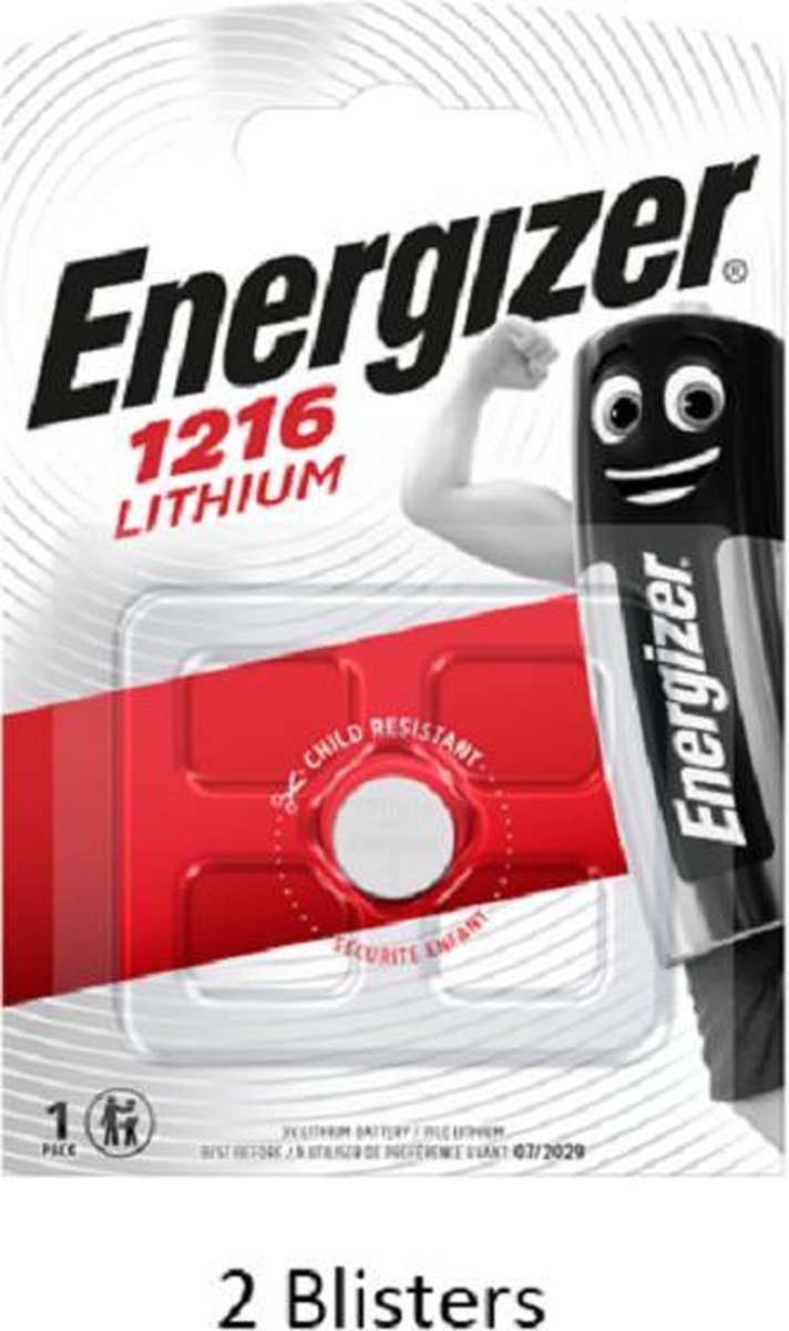 2 stuks (2 blisters a 1 stuk) Energizer Lithium CR1216 3V
