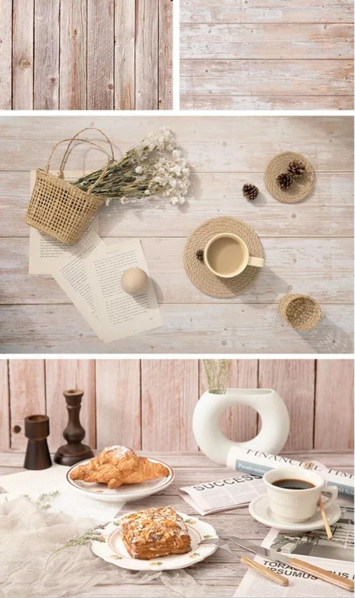 PVC achtergrond voor fotografie - Lichtbruin hout - Dubbelzijdig - Food en product fotografie - Waterproof - 58 x 86 cm