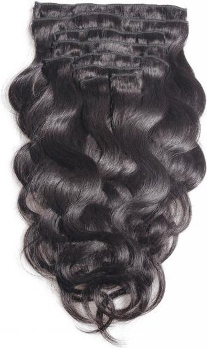 Clip In Hairextensions zwart 55/60cm golvend 160gram 100%human hair extensions