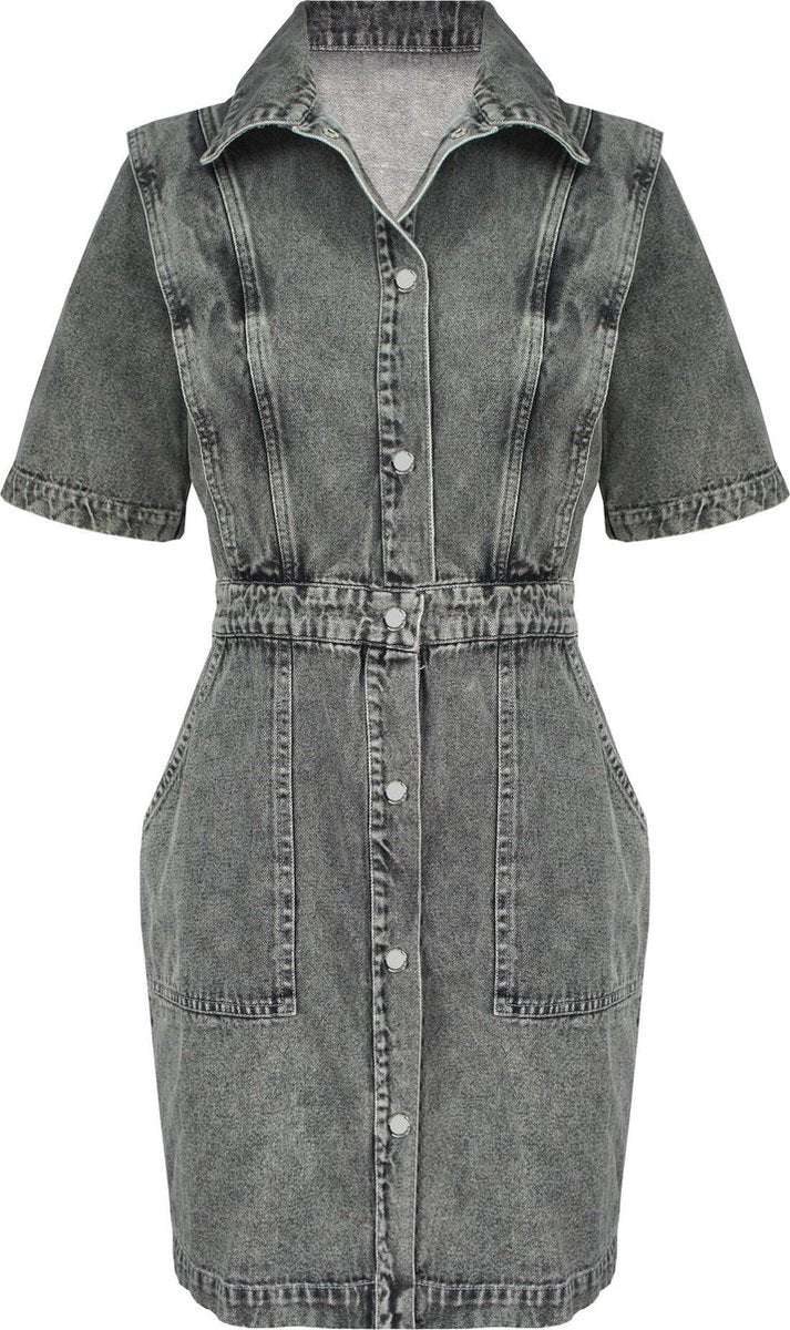 Denim Strip Dress Grey