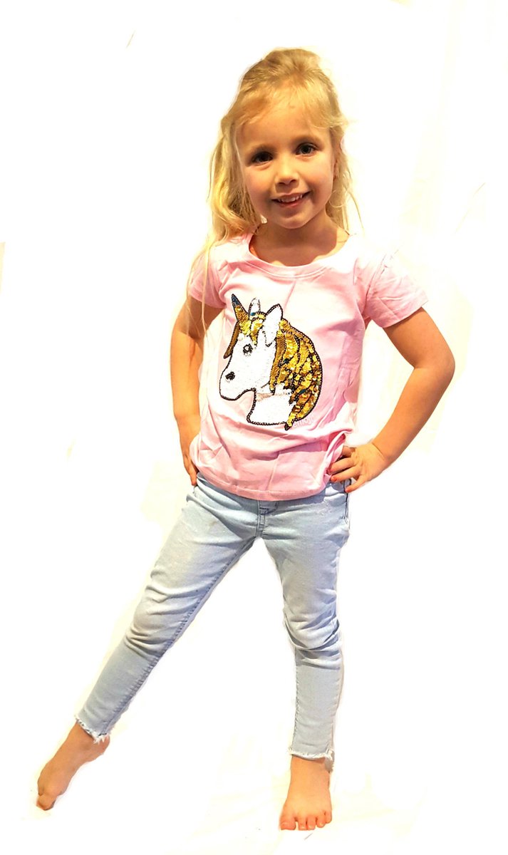 Unicorn -  kinder/tiener - T-shirt - met pailletten - maat 98