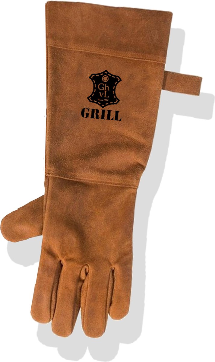 Leren Handschoen Barbecue Licht Bruin | BBQ Lederen Handschoen Links | Hittebestendige BBQ & Oven handschoen – Extra groot voor betere bescherming | Gevoerd