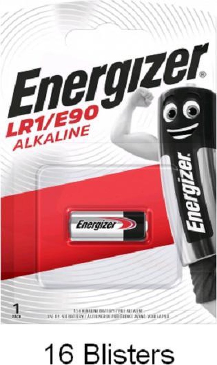 16 stuks (16 blisters a 1 stuk) Energizer Alkaline batterij E90/LR1 1.5V