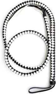 Kiotos Lange gevlochten single tail | bull whip 190 cm lang - wit/zwart