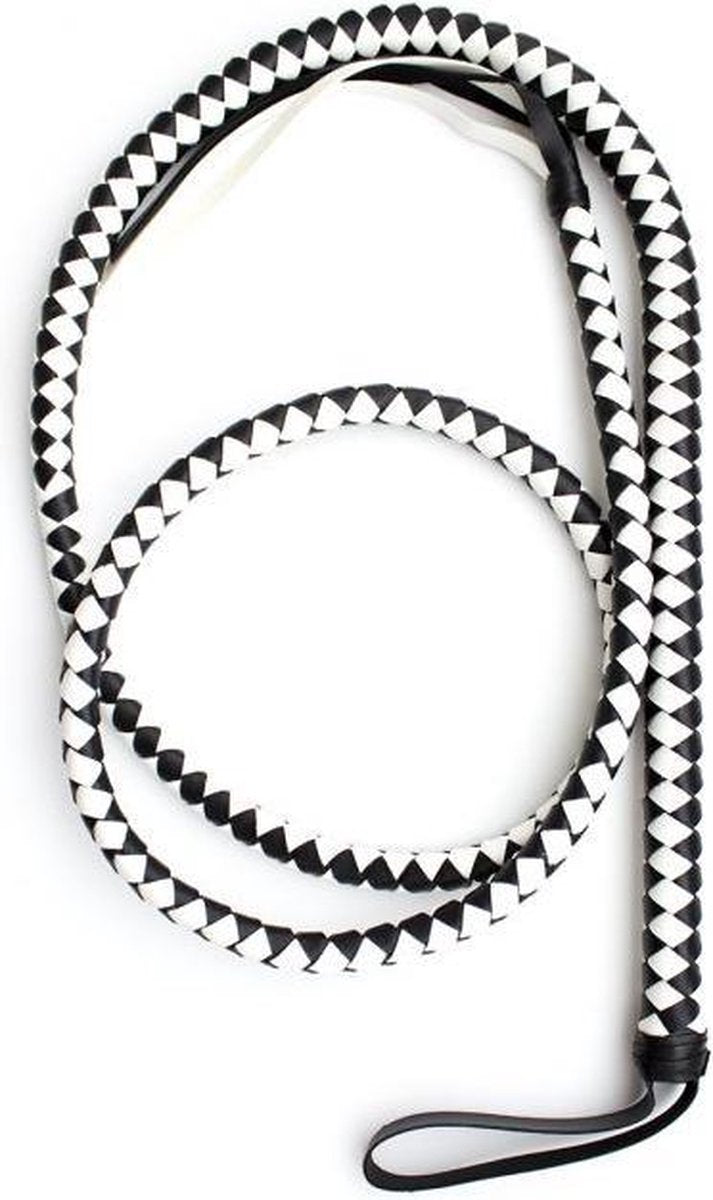 Kiotos Lange gevlochten single tail | bull whip 190 cm lang - wit/zwart