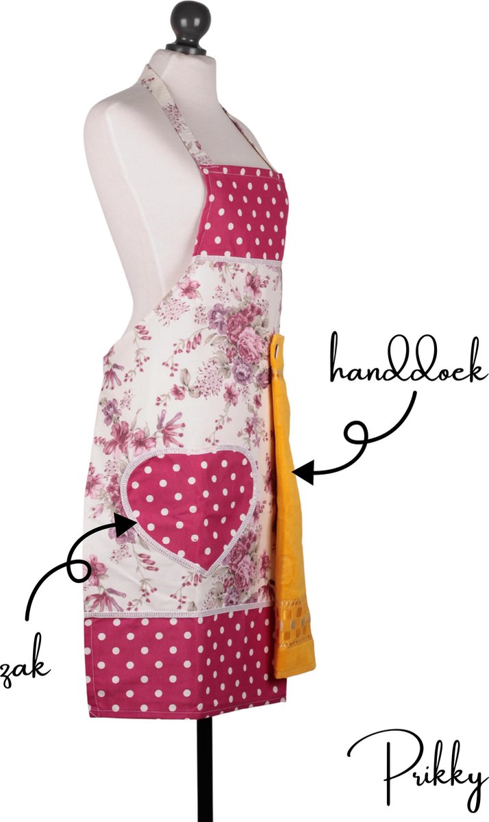 Prikky Keukenschort- Schort met zak en handdoek- Keukenschort voor vrouwen- Schort vrouwen- 78x60cm Keukenschort dames