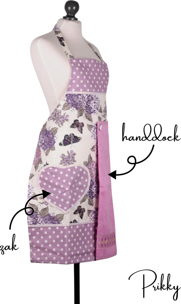 Prikky Keukenschort- Schort met zak en handdoek- Keukenschort voor vrouwen- Schort vrouwen- 78x60cm Keukenschort dames
