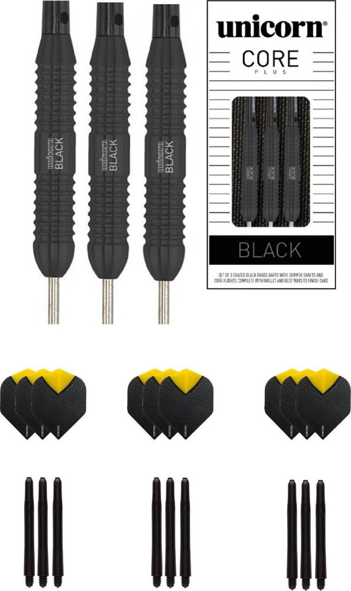 Unicorn Core Black Brass 22 gram dartpijlen met extra 9 extra - dartshaft - en 9 extra - dartflights