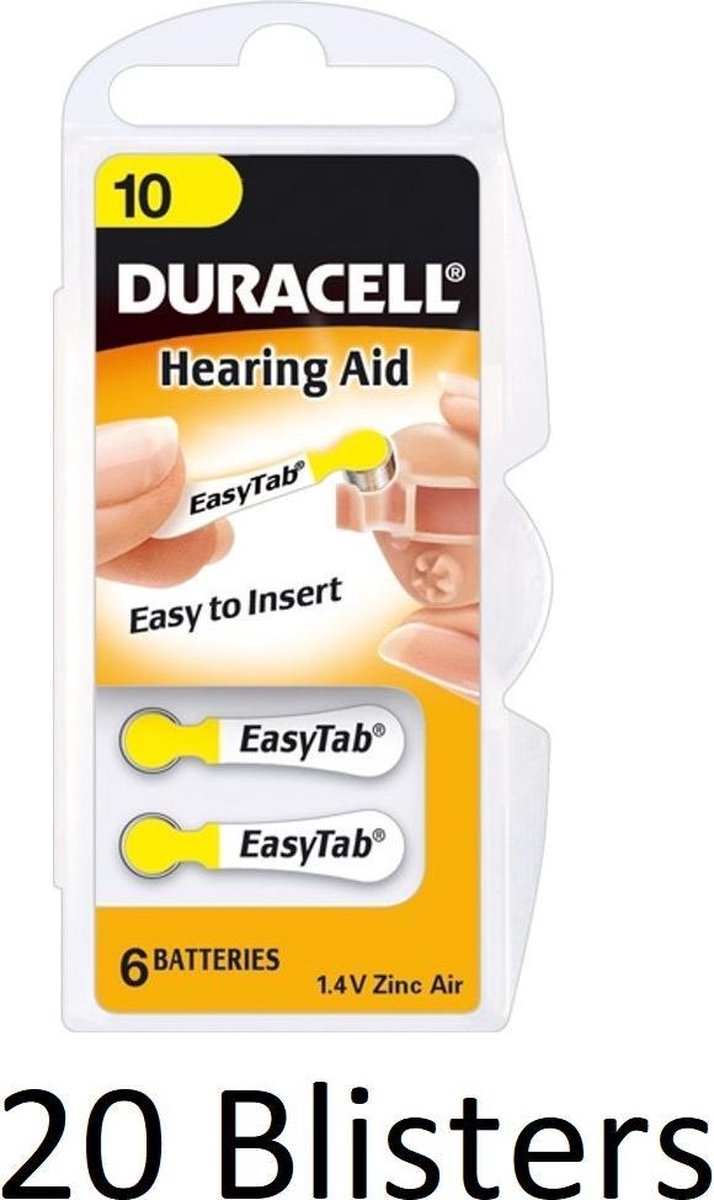 120 Stuks (20 Blisters a 6 st) Duracell Hearing Aid DA10 1.4V niet-oplaadbare batterij