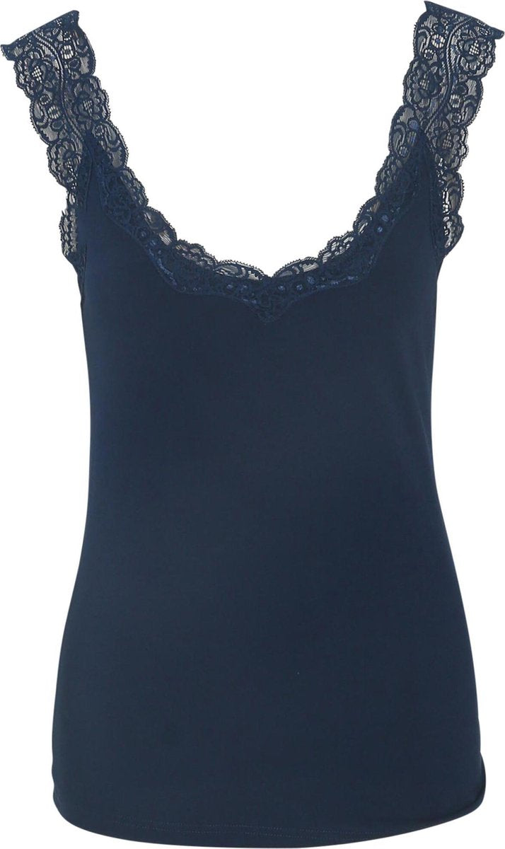 Cassis - Top in jersey met kantdetail - Marineblauw
