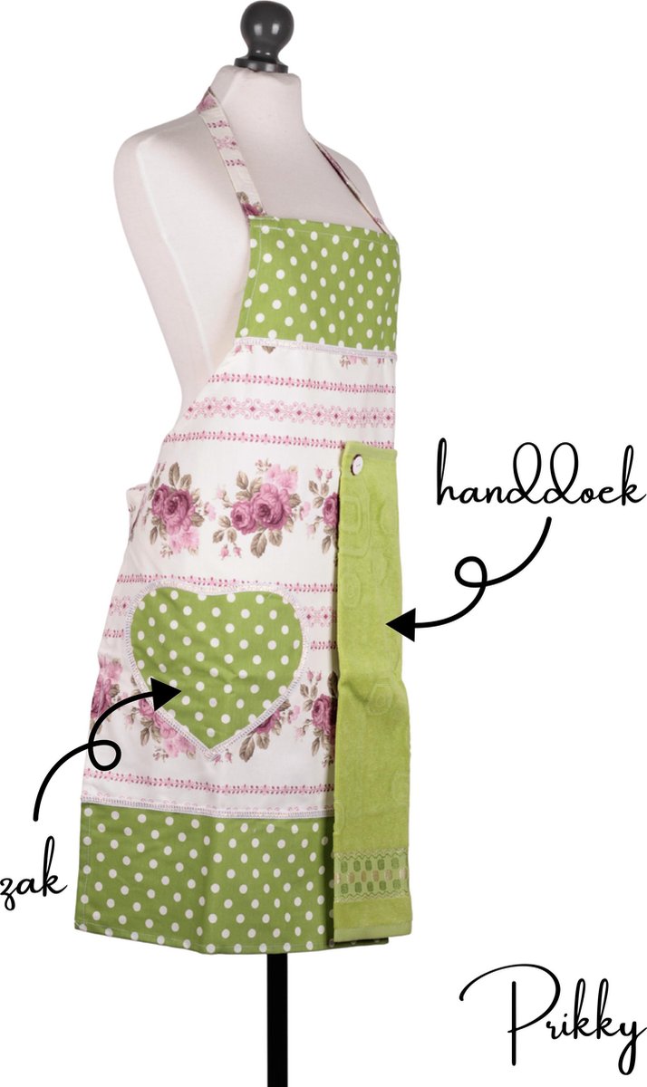Prikky Keukenschort- Schort met zak en handdoek- Keukenschort voor vrouwen- Schort vrouwen- 78x60cm Keukenschort dames
