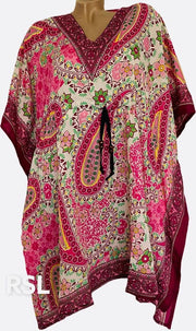 Dames kaftan/tuniek met paisley-bloemenprint onesize 38-50 roze