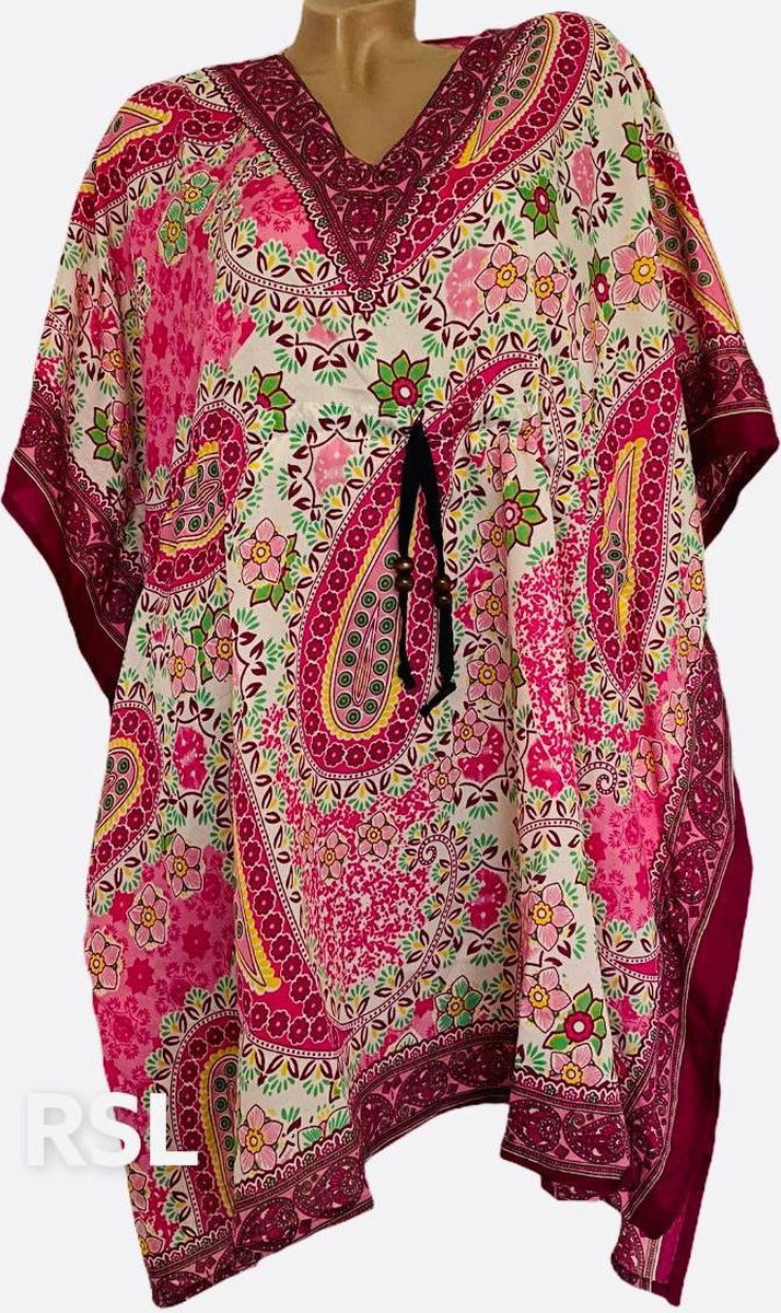 Dames kaftan/tuniek met paisley-bloemenprint onesize 38-50 roze