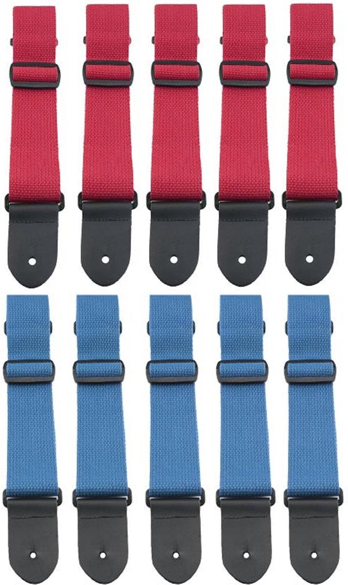 10-pack rode & blauwe gitaarriemen van 5 cm breed