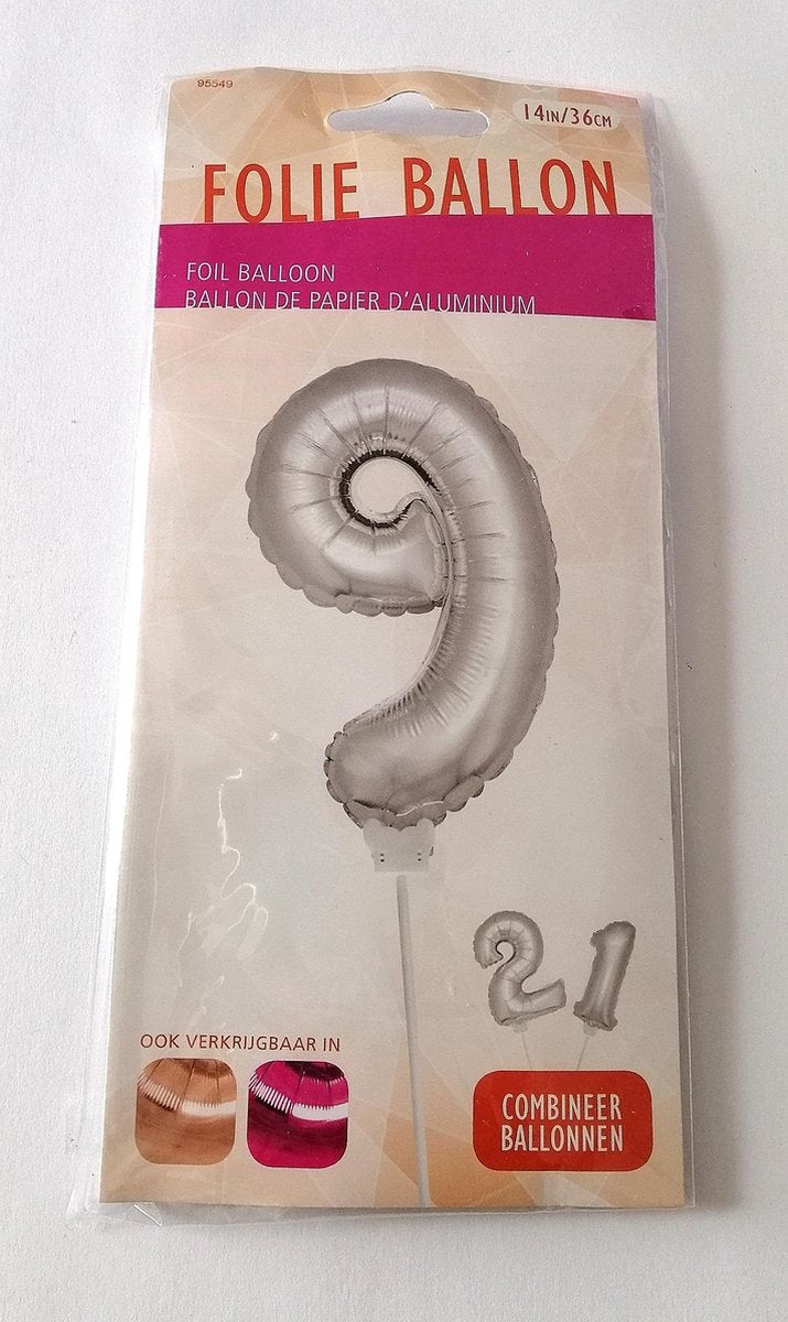 Folie ballon Zilver 9 jaar 36cm