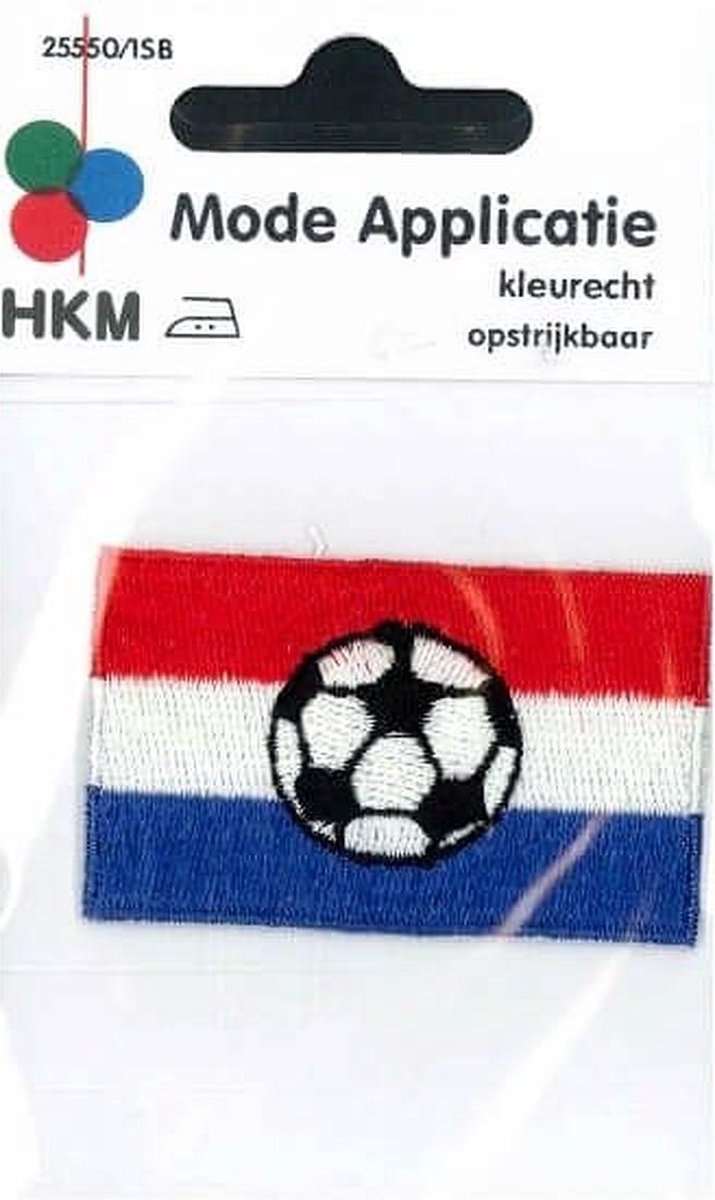 APPLICATIE NEDERLANDSE VLAG MET VOETBAL OPSTRIJKBAAR 6 X 3.5cm. - 5 STUKS