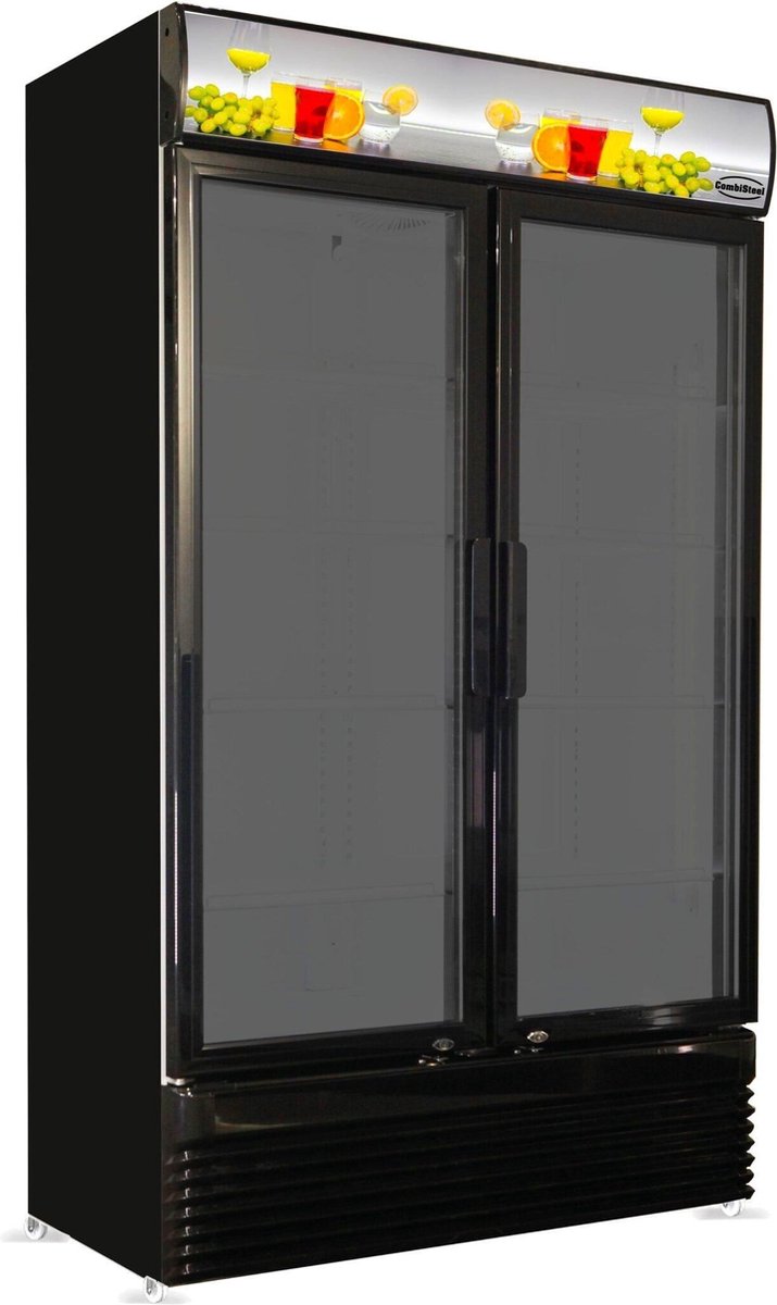 Professionele  glasdeur koelkast | Zwart | 780 L | 2 klapdeuren | getint glas | Combisteel | 7455.1394 | Horeca