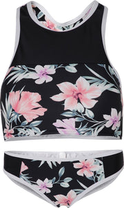 Jongedames bikini sport Retro- Pink flowers - S