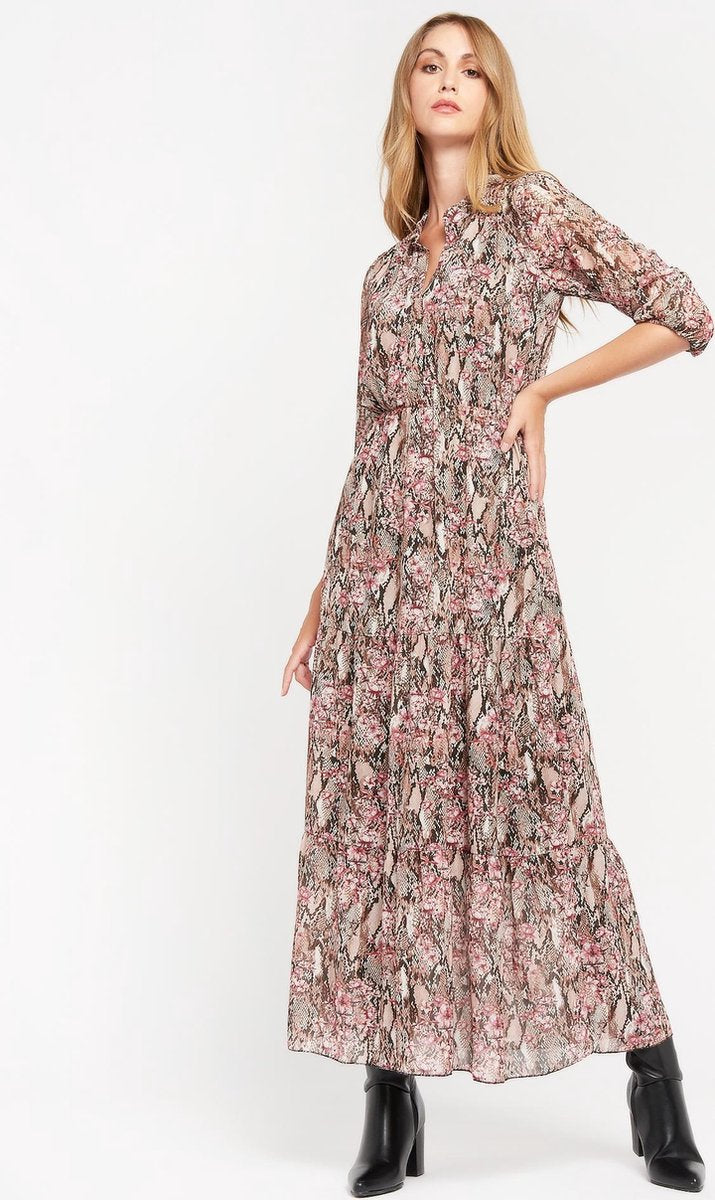 Maxi jurk met slang en bloemenprint - Roze