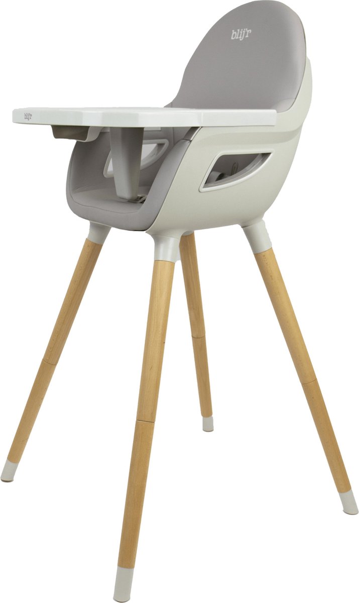 Blij’r Bobbie – 2 in 1 Eetstoel & Kinderstoel met slabbetje– grijs