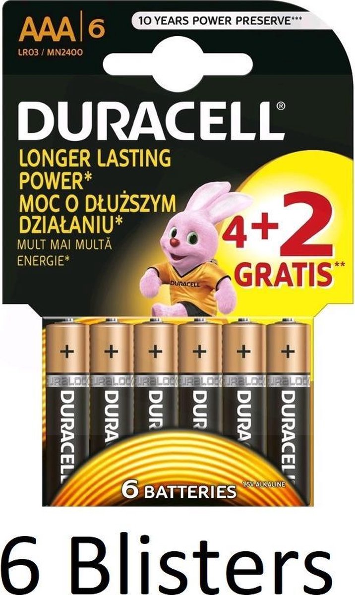 36 Stuks (6 Blisters a 6 st) Duracell Batterijen AAA