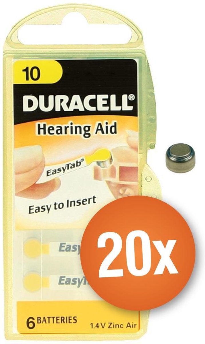 Voordeelpak Duracell gehoorapparaat batterijen - Type 10 (geel) - 20 x 6 stuks