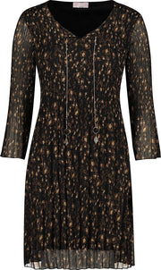 Cassis - Plisséjurk met luipaardprint - Zwart