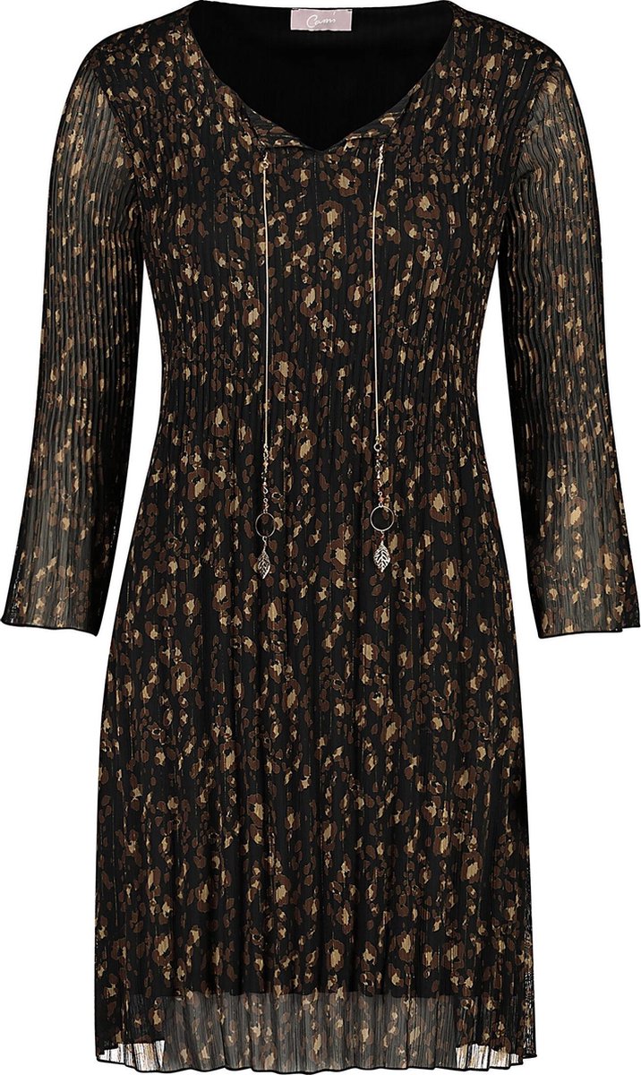 Cassis - Plisséjurk met luipaardprint - Zwart