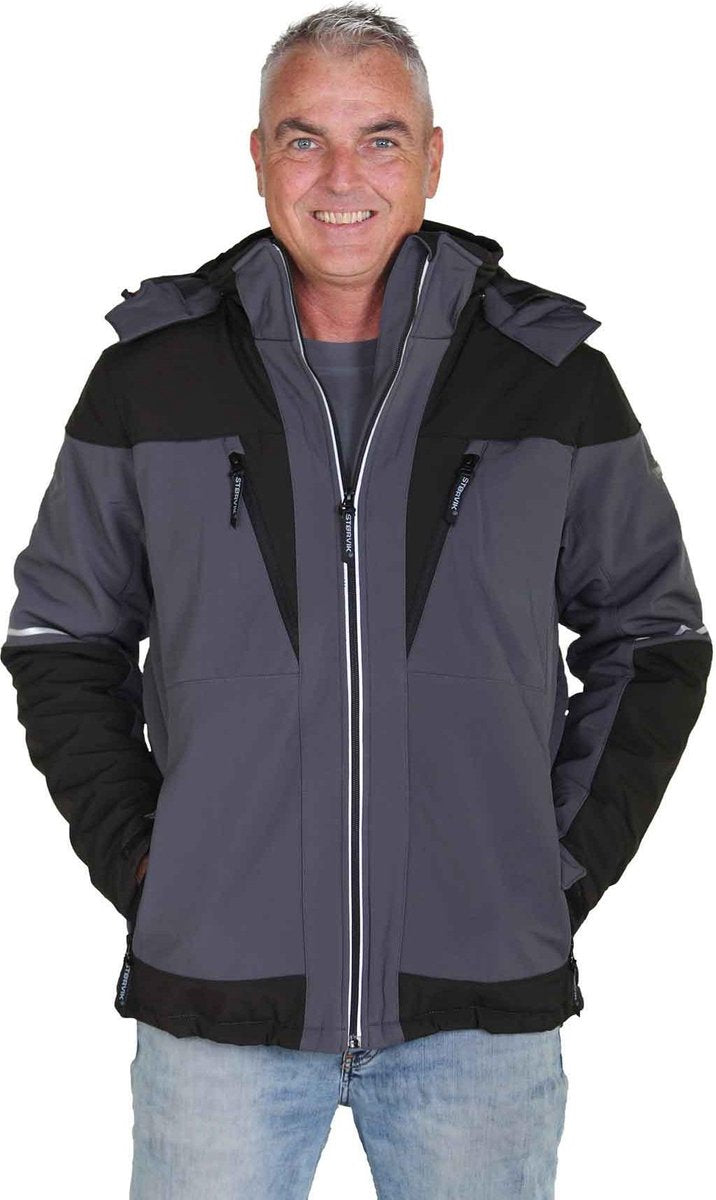 STØRVIK Softshell Werkjas Warm Gewatteerd Heren Zwart / Grijs - Maat 2XL - LANK
