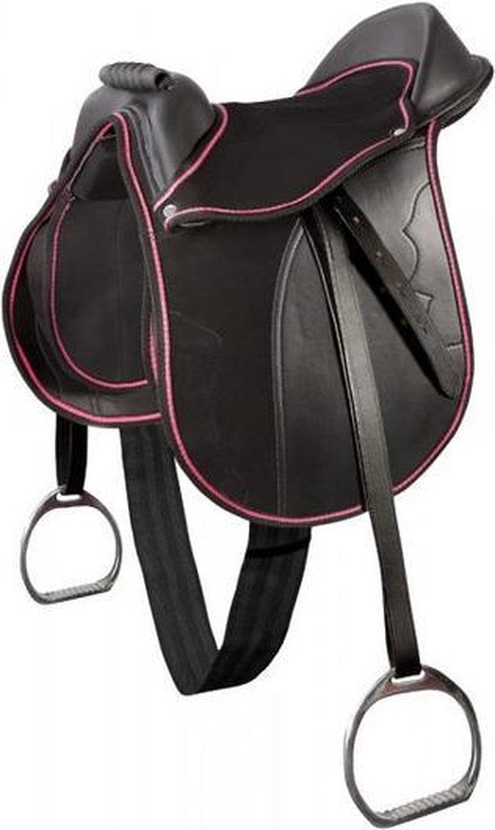 PFIFF Ponyzadel met singel en stijgbeugels 165 Zwart-pink