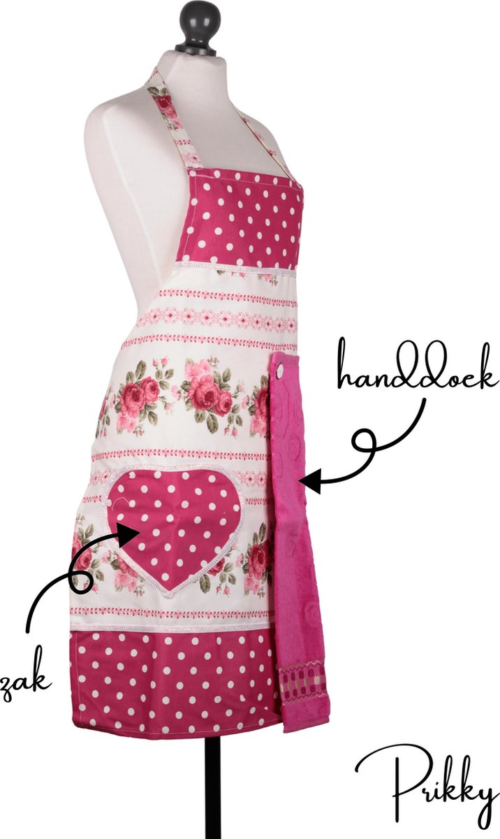 Prikky Keukenschort- Schort met zak en handdoek- Keukenschort voor vrouwen- Schort vrouwen- 78x60cm Keukenschort dames