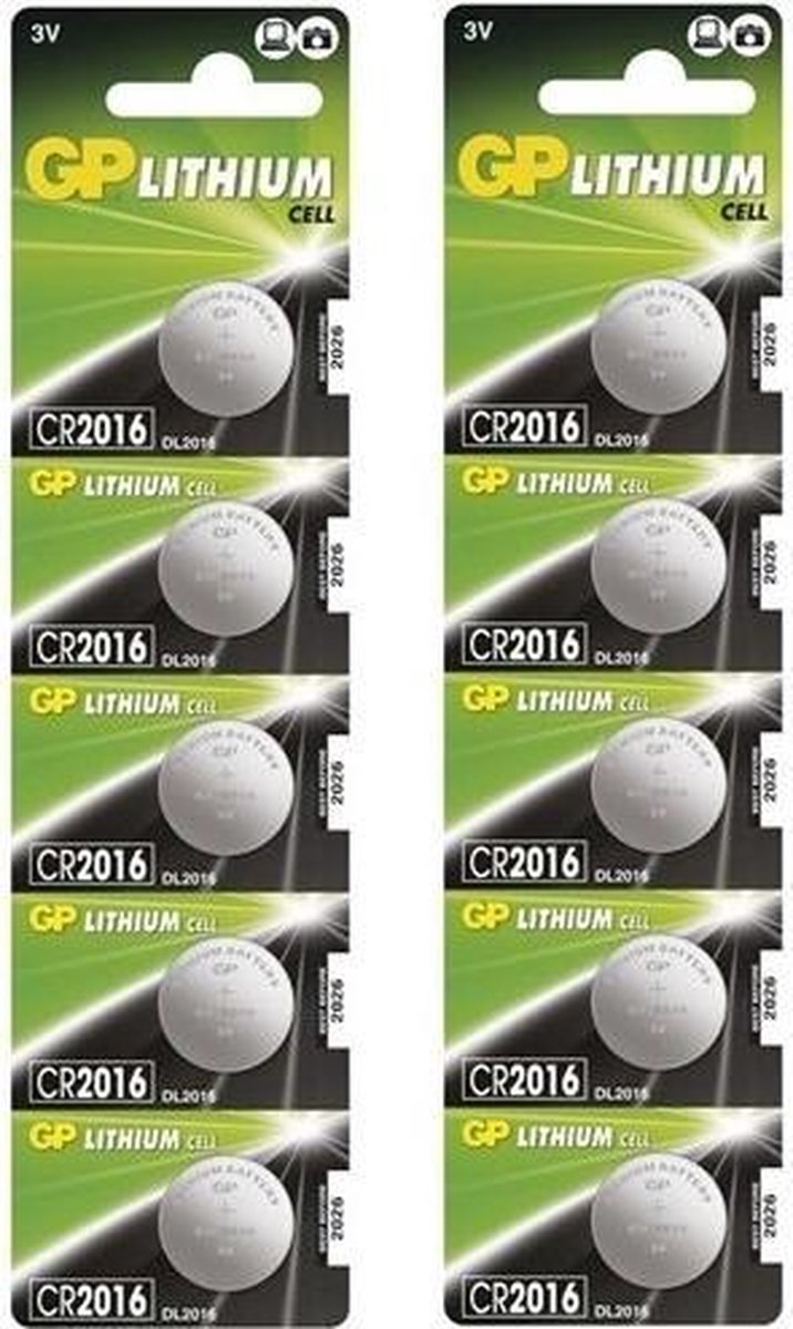 10 Stuks (2 blisters a 5st) - GP CR2016 3V lithium knoopcel batterij