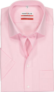 MARVELIS Modern Fit overhemd korte mouw - roze - Strijkvrij - Boordmaat: 41