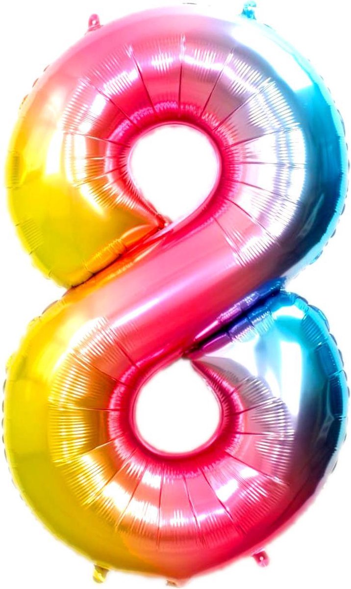 Ballon Cijfer 8 Jaar  Regenboog Verjaardag Versiering Cijfer Helium Ballonnen Regenboog Feest Versiering 70 Cm Met Rietje