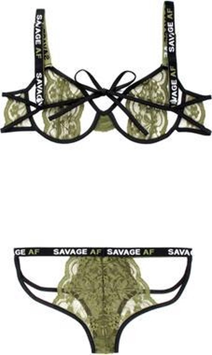 BH-Set Met Open Cups - Zwart/Groen - M/L - Zwart - Sexy Lingerie & Kleding - Lingerie Dames -  Dames Lingerie - BH-Sets