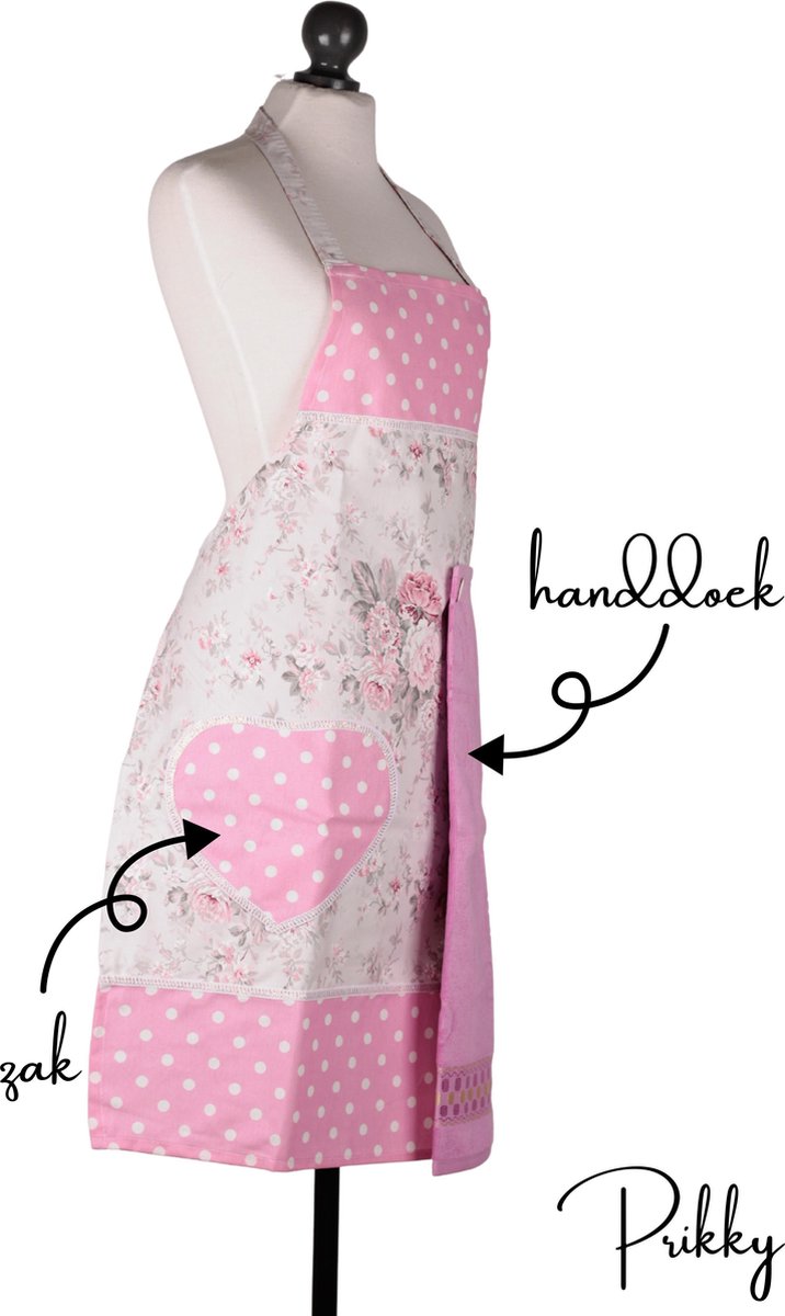 Prikky Keukenschort- 78x60cm Keukenschort dames- Schort met zak en handdoek- Keukenschort voor vrouwen- Schort vrouwen-