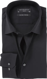 Michaelis Heren Overhemd Zwart Effen Twill - 40