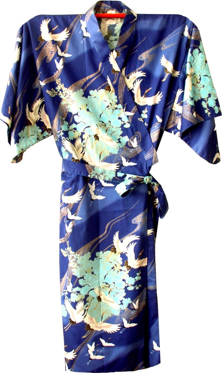 Traditionele Japanse Kimono Yukata Kraanvogels Kobalt 100% katoen