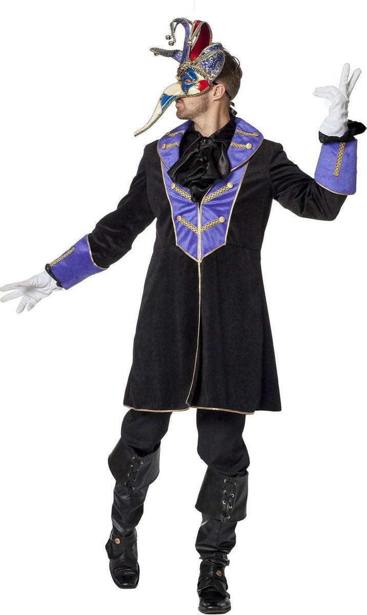 Venetie & Gemaskerd Bal Kostuum | Venice Showman Zwart Paars Kostuum | Maat 50 | Carnaval kostuum | Verkleedkleding