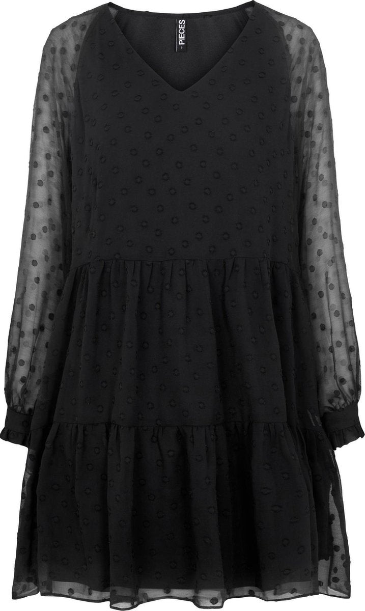 Pieces Dames 17113278 NUTSI LS DRESS D2D Zwart Jurk - Maat S