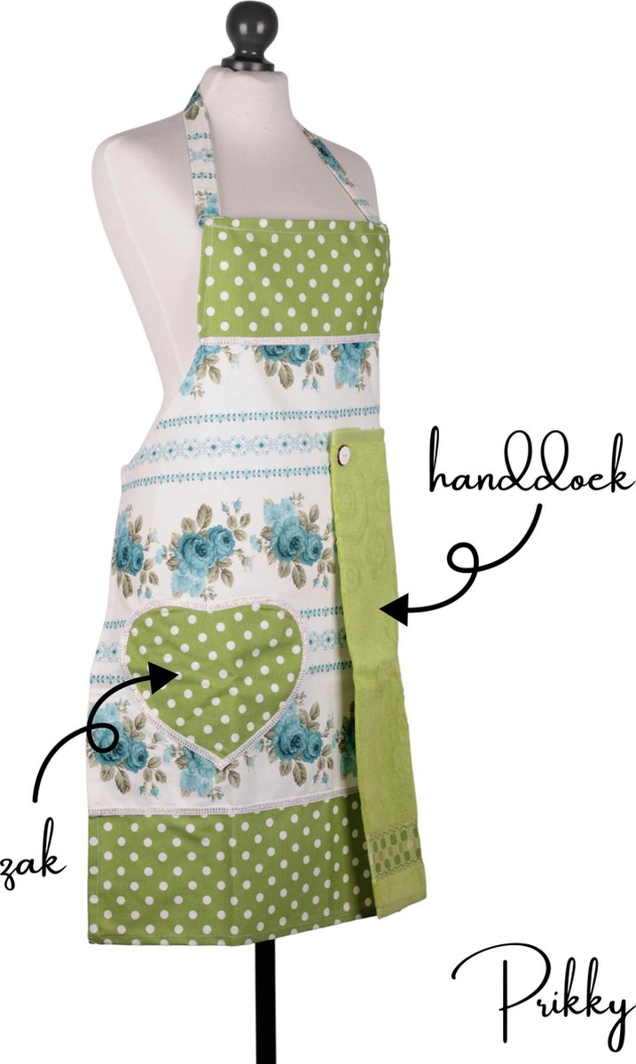 Prikky Keukenschort- Schort met zak en handdoek- Keukenschort voor vrouwen- Schort vrouwen- 78x60cm Keukenschort dames